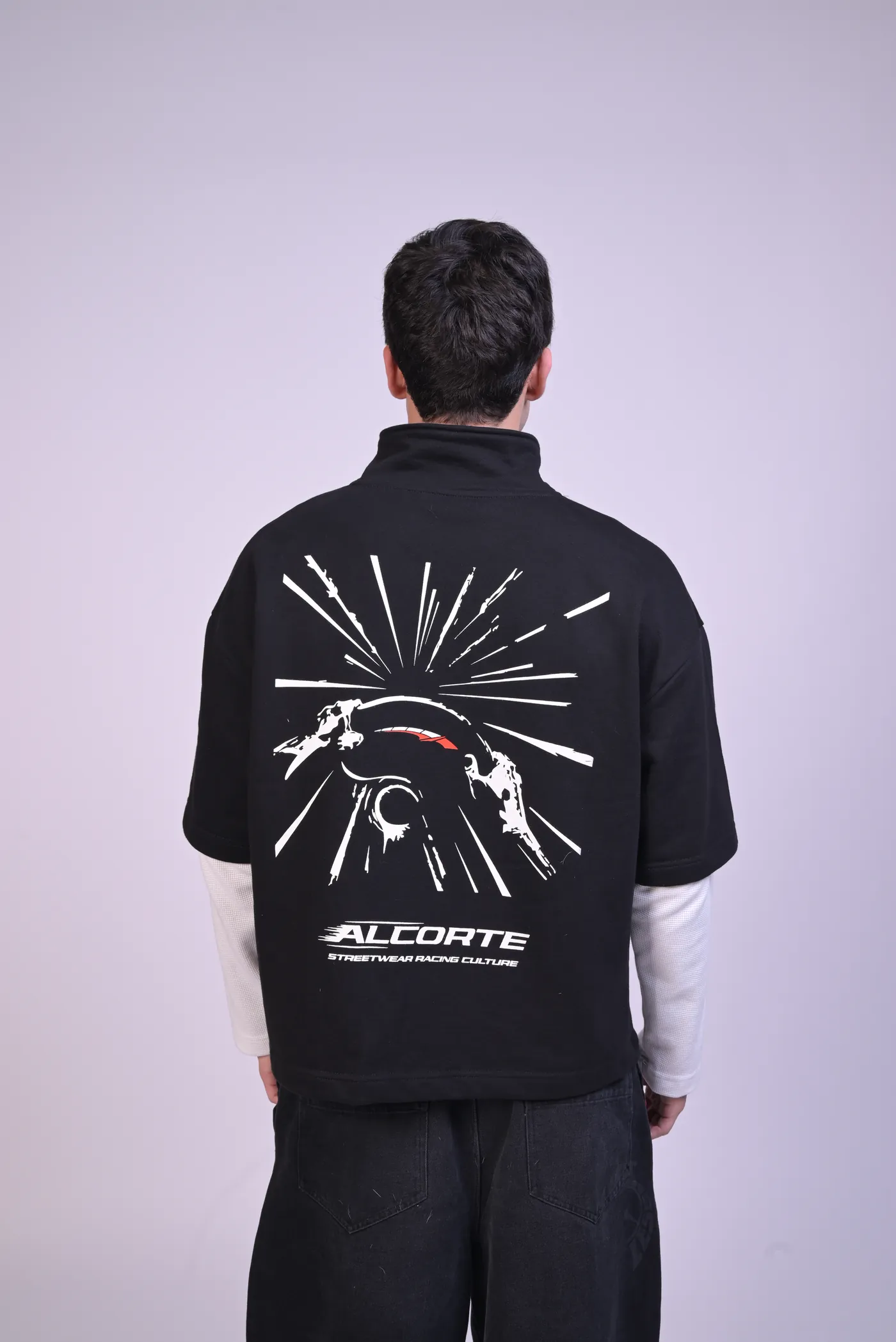Espalda del Double Shift ALCORTE con el estampado de rayos
